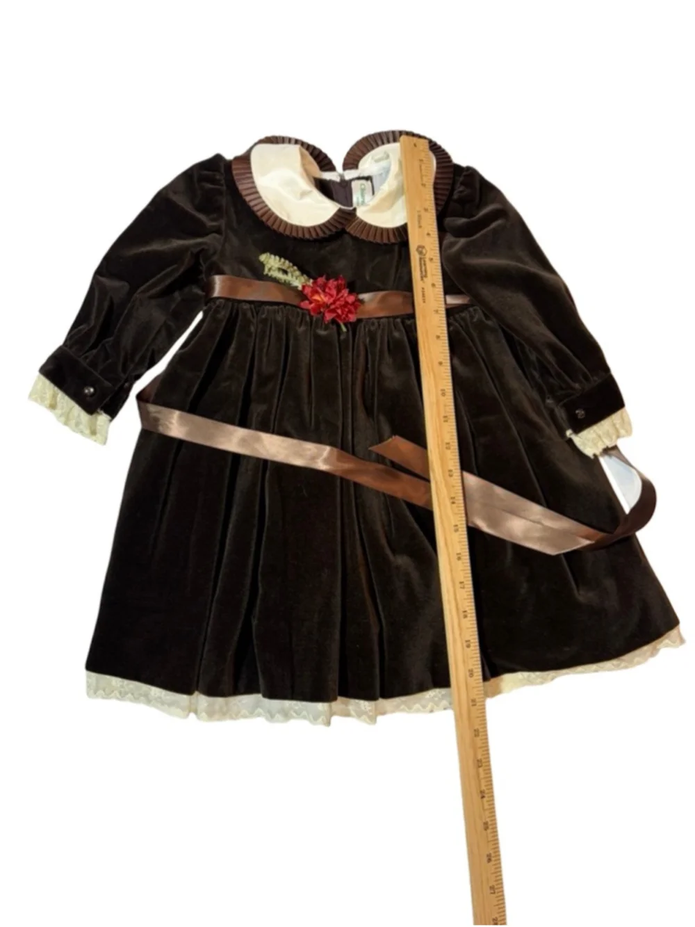 Chiaretta G Roma Velvet Dress Brown Cream Peter Pan Collar Pageant Holiday